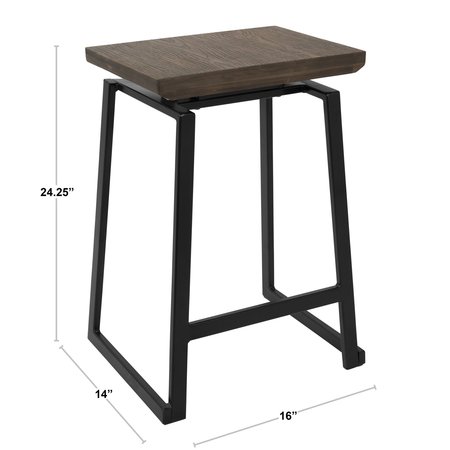 Lumisource Geo Counter Stool in Black with Brown Wood Seat, PK 2 CS-GEO BK+BN2